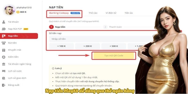 Nạp tiền May88 dễ dàng qua thẻ ngân hàng